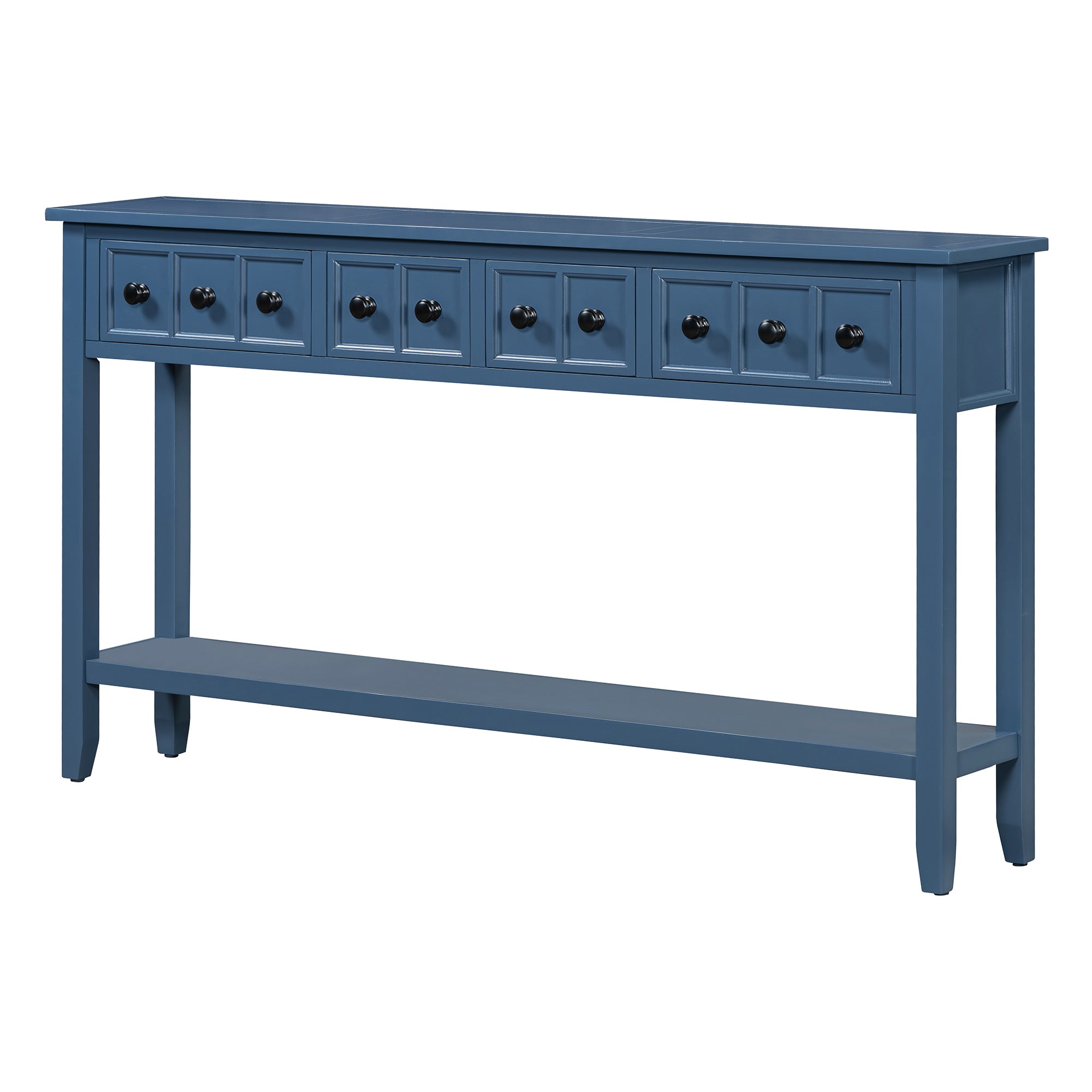 Clihome Rustic Entryway Console Table, 60" Long Sofa Table with Two Different Size Drawers and Bottom Shelf for Storage (Antique Navy)