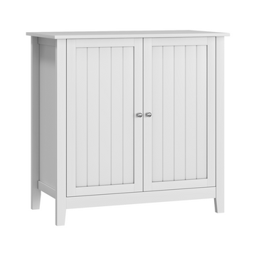 White Double Door Storage Cabinet, Mid-Century Modern Freestanding Buffet Cabinet, Bathroom Storage Cabinet with Silver Knobs for Living Room, Kitchen, Bathroom, Hallway