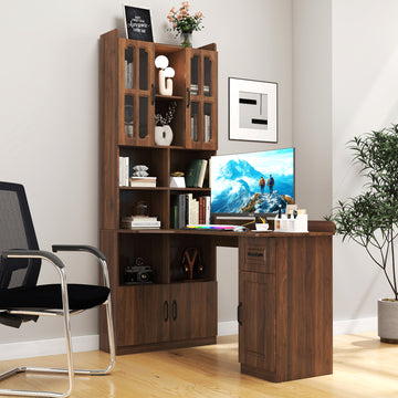 L-Shaped Corner Computer Desk for Home Office or Study desk, Study Modern Style Table with Drawers, Bookshelf & Hutch, 2-in-1 L-Shaped Design, Large Working Space