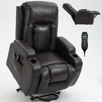 Clihome Infinite Position Up to 350 LBS Power Lift Recliner Chair for Elderly Heavy Duty Motion Mechanism with 8 Point Vibration Massage and Lumbar Heating USB Charging Port Cup Holders Brown