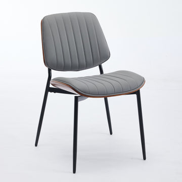 Dining Chairs Set of 2 Mid Century Modern Retro Faux Leather Chair with Walnut Bentwood Back Upholstered Seat Metal Legs Adjustable Foot for Kitchen Dining Room Chairs
