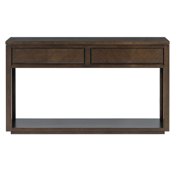 Clihome 55 Console Table, Rustic Wooden Entryway Table with Storage Drawers and Open Shelf, Elegant Sofa Table for Hallway and Living Room (Brown)
