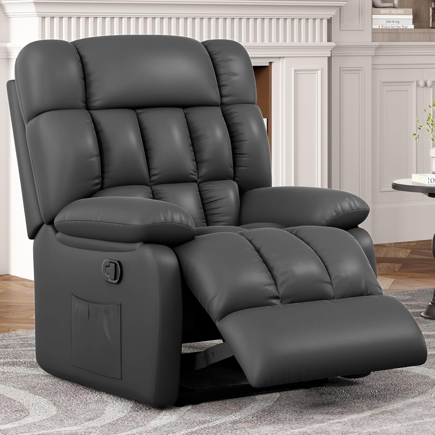 Upholstered Rocker Recliner Chair with Side Pocket,Ergonomic 110¡ã-160