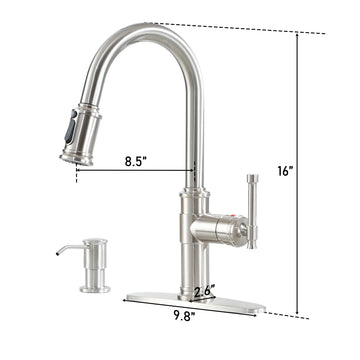 single hole brushed nickel kitchen faucets with soap dispenser