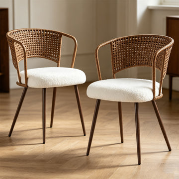 Farmhouse Wicker Soft Dining Chairs Set of 2
