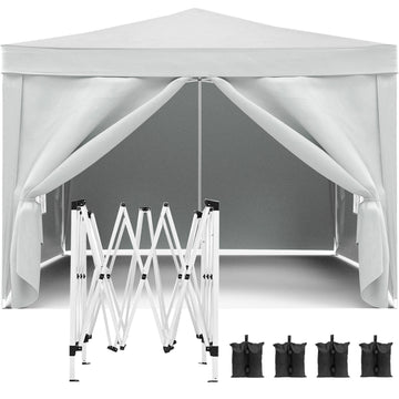 10'x10' Folding Canopy with 4 Removable Sidewalls Outdoor Event Shelter UPF 50+ Gazebo Portable Tents for Parties Beach Camping Wedding EZ Pop Up Canopy 4pcs Weight Bag + Carry Bag