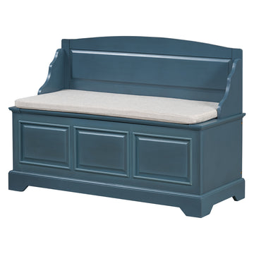 Clihome Shoe Bench, Retro Shoe Storage Bench with Safe Soft-Close Devices, Storage Chest with Hidden Storage and Cushion for Entryway, Hallway, Living Room (Antique Navy)
