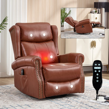 Manual Recliner Chair Heat Massage with Rocker and Swivel, Red