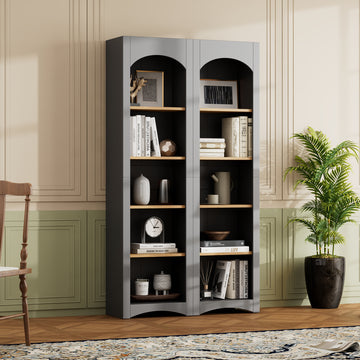 Free Standing 5 Tier Bookshelves, Bookcases Set of 2, Farmhouse Two-Tone Storage Cabinet with Adjustable Shelves, Modern 72