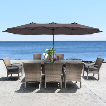 15 ft. Steel Patio Umbrella, with Base and Sandbags, Weather-Resistant£¬Coffee
