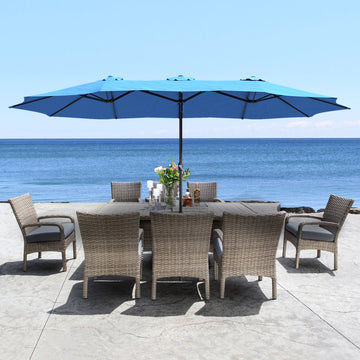 15 ft. Steel Patio Umbrella, with Base and Sandbags, Weather-Resistant£¬Turquoise