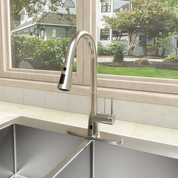 Touchless single handle pull down kitchen faucet in brushed nickel