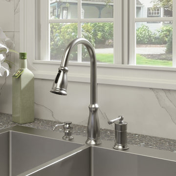 3 holes widespread single handle kitchen faucet in brushed nickel