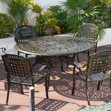 59. in Cast Aluminum Patio Round Dining Table with Umbrella Hole