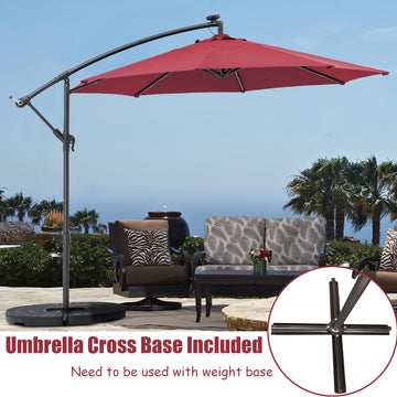 Clihome 10-Ft Solar Light Banana Hanging Patio Umbrella with Cross Base