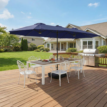 15FT RGB Lighted Double Patio Umbrella with Base – Extra Wide Outdoor Shade for Backyard & Pool Parties