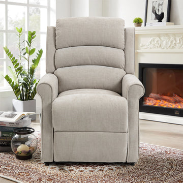 Clihome Beige/Brown Ergonomic Velvet Power Lift Recliner Chair for Elderly with Side Pocket and Remote Control