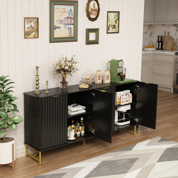 Clihome Storage Cabinet with 4 Doors，63 Inch Monden Accent Cabinet，Free-Standing Sideboard with Gold Legs for Hallway, Living Room