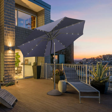 10 ft. Aluminum Market Outdoor Tilt Patio LED Umbrella in Navy