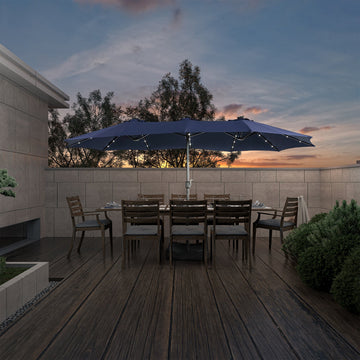 15ft patio umbrella with base included and led lights, outdoor market extra large umbrella, outdoor patio table umbrella, pool umbrella for deck, pool, garden, lawn,Navy