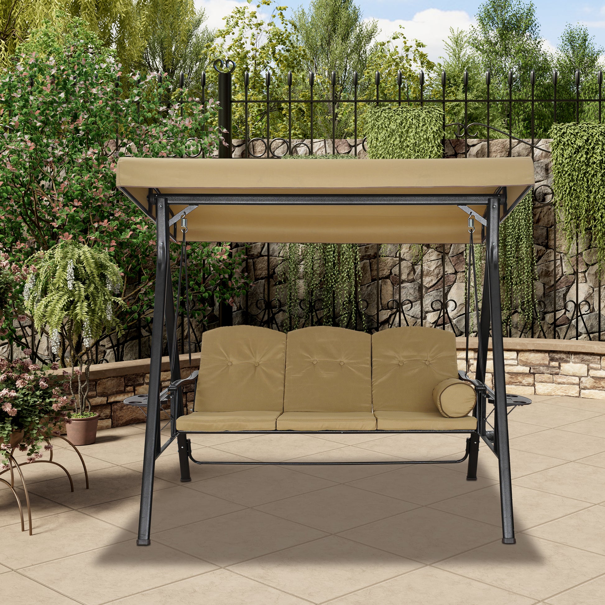 Clihome Person Outdoor Porch Swing with Convertible Canopy