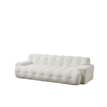 87.4 Inch Tufted 3-Seater Sofa with Square Arms, Soft Chenille Fabric Cloud Sofa,White