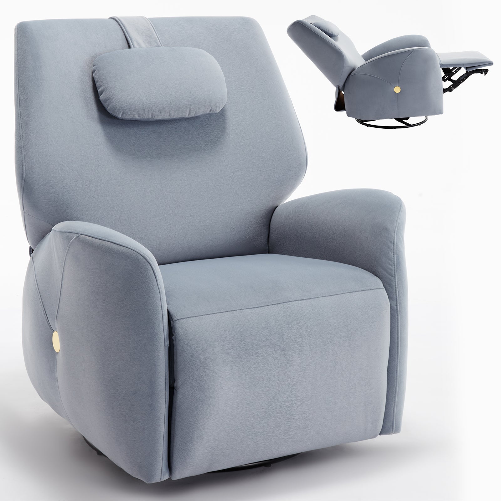 Blue/Beige/Grey Swivel and Rocker Power Recliner Chair with Lumbar and Neck Support Pillow, Max Swivel Degree 270°, Heavy Duty Motion Mechanism with USB and Type-C Ports