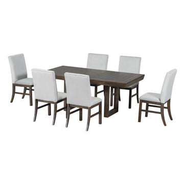 7-Piece 72" Extendable Dining Table Set with 12inch Butterfly Leaf and 6 Upholstered Dining Table Set, Brown