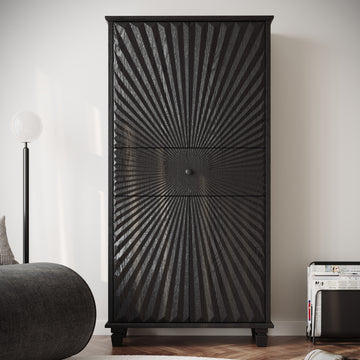 64.5inches Tall Accent Cabinet, 4?Door 1?Drawer Sideboard with 3D Radial Wood Doors for Home