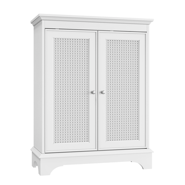 White two door rattan storage cabinet with adjustable partition, medieval modern independent buffet cabinet, multifunctional decorative cabinet suitable for living room, kitchen, bathroom, corridor