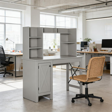 Farmhouse Home Office Desk Computer Writing Desk with Storage Cabinets & Shelves