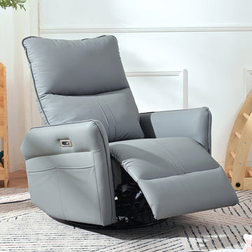 270¡ãPower Swivel Rocker Recliner Chair for Adults, Electric Sofa Recliners for Living Room, Bedroom,RV (Blue£©