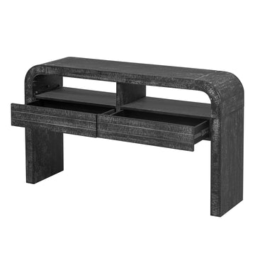 Clihome Console Table Entryway Table, Retro Curved Sofa Table with 2 Large Drawers, Narrow Console Table for Living Room Hallway Entrance, 52''¡Á14''¡Á31.5'', Antique Black