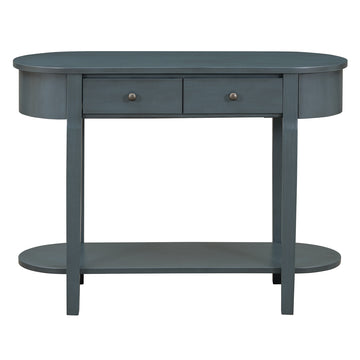 Clihome Elegant Retro Console Table with Curved Design and Smooth Glaze for Entryways, Living Rooms and hallways (Navy)