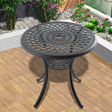 Clihome 30.71-inch Cast Aluminum Patio Dining Table With Black Frame and Umbrella Hole