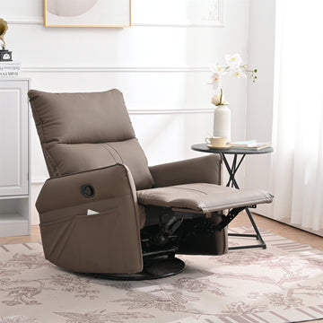 360¡ã Swivel Rocking Recliner Chair, Manual Recliner with Extendable Footrest & Side Pockets, Overstuffed PU Glider for Living Room
