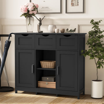 Storage Cabinets, Wooden Floor Cabinet, with Drawers and Shelves Storage Cabinets, Accent Cabinet(Black)