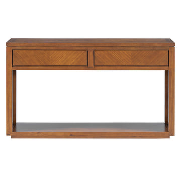 Clihome 55 Console Table, Rustic Wooden Entryway Table with Storage Drawers and Open Shelf, Elegant Sofa Table for Hallway and Living Room (Honey)