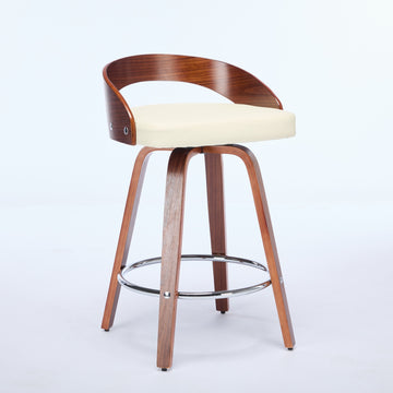 Bar Stools Set of 2, Swivel Bar Height Stools with Low Back, Wood Bar Chairs with Soft Cushion Seat, 25-Inch Seat Height (Beige/Balck, 25