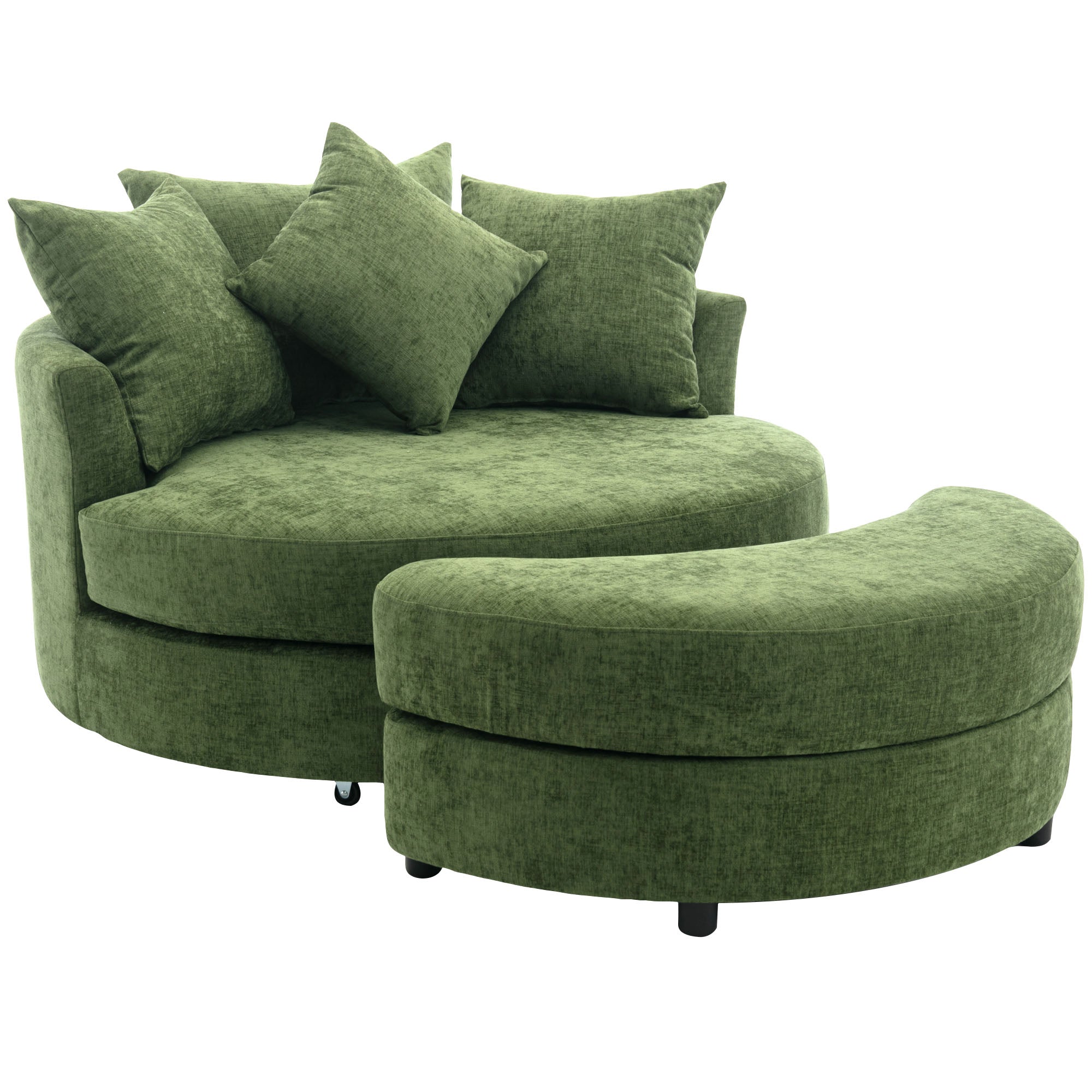 Orisfur. 360° Swivel Accent Barrel Chair with Storage Ottoman & 4 Pillows, Modern Chenille Leisure Chair Round Accent for Living Room, Green