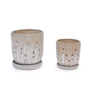 Handmade Beige Gradient Ceramic Planter Set (7.48"¡Á5.51" & 8.07"¡Á6.1"), Indoor & Outdoor Flower Pots for Orchids