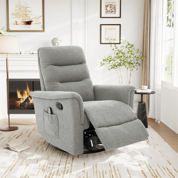 Modern Swivel Recliner Chair with 8-Point Massage 2-Speed Tilt & Side Pocket, Grey
