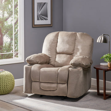 Manual Recliner Chair with Cup Holders, Coffee Brown Upholstered Recliner Chair