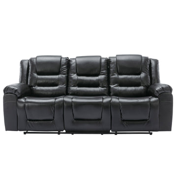 3 Seater Home Theater Recliner Manual Recliner Chair with Two Built-in Cup Holders for Living Room,Bedroom, Black(Old Sku:PP302955AAB)