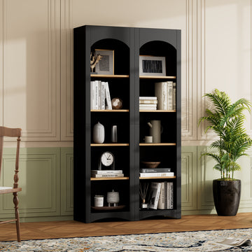 Free Standing 5 Tier Bookshelves, Bookcases Set of 2, Farmhouse Two-Tone Storage Cabinet with Adjustable Shelves, Modern 72