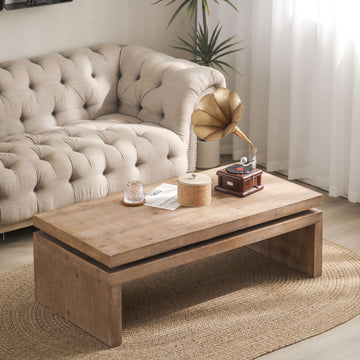 Natural Wood Living Room Table Versatile Coffee Table 2-Tiered Wood Tabletop Table 47.6