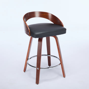 Bar Stools Set of 2, Swivel Bar Height Stools with Low Back, Wood Bar Chairs with Soft Cushion Seat, 25-Inch Seat Height (Beige/Balck, 25