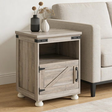 Farmhouse Modern Storage Side Table - 3-in-1 Nightstand Entryway Coffee Table, Gray