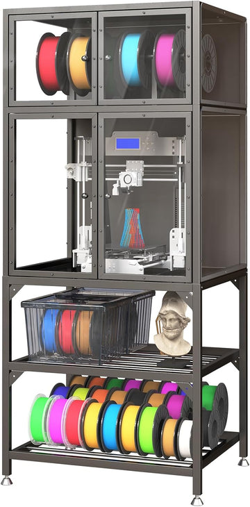 3D Printer Cabinet with Double Layer 3D Printer Filament Storage Rack, T-Shaped Filament Bar & Noise-Reducing, Dust-Proof Design, Suitable for Studio, Office Storage and Organization