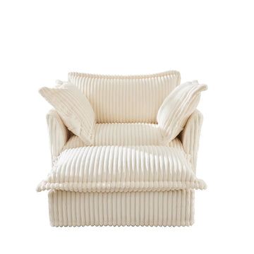 Upholstered Slipcovered Armchair with Ottoman, Deep Seat Armchair W/ Wide Ottoman for Living Room, Armchair Sets with Large Soft Pillows(Set of 2), Cream Corduroy Fabric